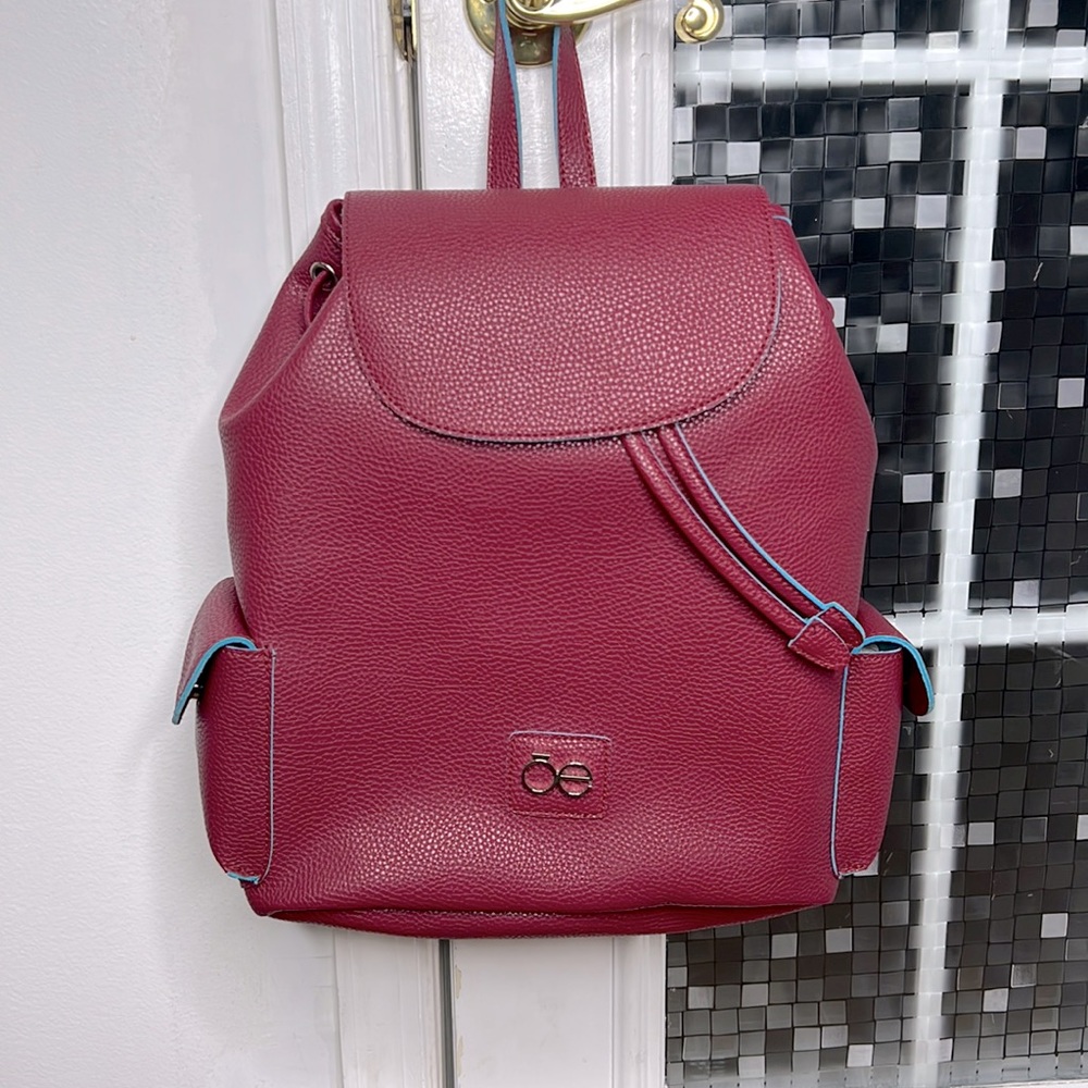 💕OE moda Chloe NWT $1299 Zaki burgundy blue leather large backpack nice 💕